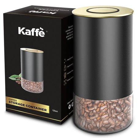 KAFFE Airtight Coffee Canister with Lid by  Storage Container - Round - Black/Gold - 12oz KF3031G